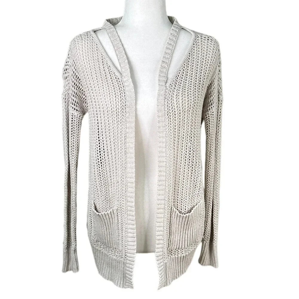MIAMI Boutique Open Weave Knit Sweater Cardigan with Shoulder Detail - small